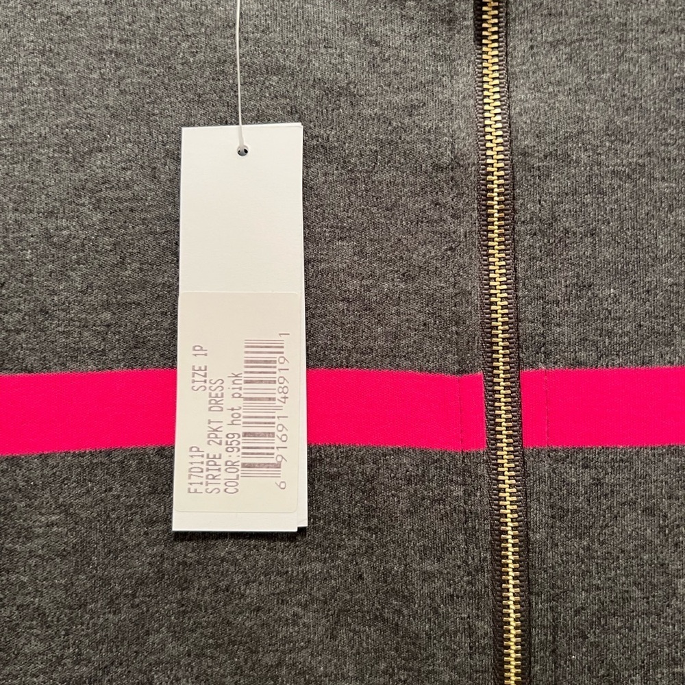 JOAN VASS striped hot pink & gray Barbiecore 3/4 sleeve casual dress/size MP - Picture 5 of 8